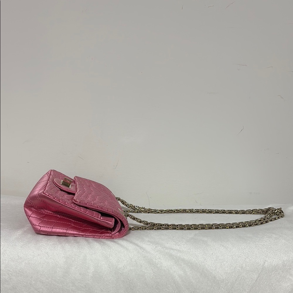 Chanel Authentic Pink Satin Silk Croc Embossed 2.55 Mini Double Flap Bag - Picture 4 of 16